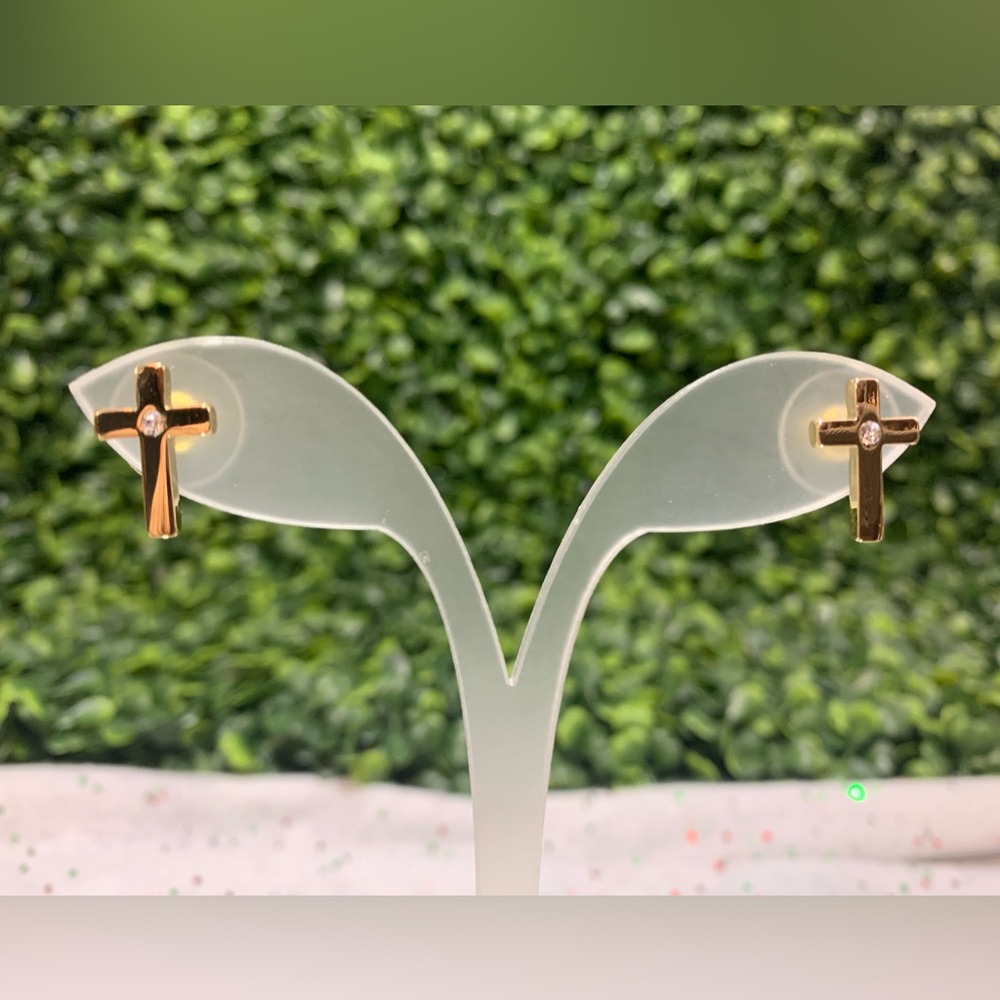 Park Lane “FAITH” Gold Cross Stud Earrings w/Crystal